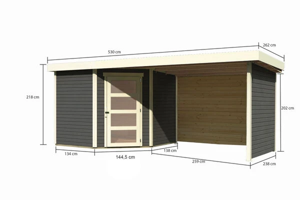 KARIBU Gartenhaus Schwandorf5 , Naturbelassen, Fichtenholz 19mm, 530 X 246 X 218 Cm, Flachdach, Anbau 2,8m Mit Rück- Und Seitenwand 7 KARIBU Gartenhaus Schwandorf5 , Naturbelassen, Fichtenholz 19mm, 530 X 246 X 218 Cm, Flachdach, Anbau 2,8m Mit Rück- Und Seitenwand – Bild 5