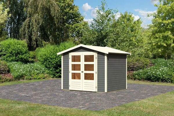 KARIBU Gartenhaus Amberg 3, Terragrau, Fichtenholz 19mm, 272 X 186 X 209 Cm, Satteldach, Doppelflügeltür 4 KARIBU Gartenhaus Amberg 3, Terragrau, Fichtenholz 19mm, 272 X 186 X 209 Cm, Satteldach, Doppelflügeltür – Bild 2