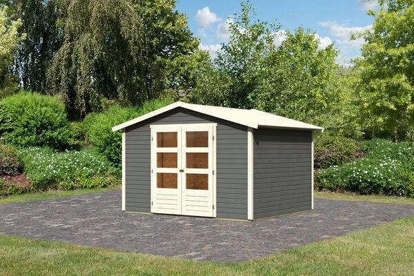 KARIBU Gartenhaus Amberg 4, Terragrau, Fichtenholz 19mm, 272 X 246 X 209 Cm, Satteldach, Doppelflügeltür 3 KARIBU Gartenhaus Amberg 4, Terragrau, Fichtenholz 19mm, 272 X 246 X 209 Cm, Satteldach, Doppelflügeltür