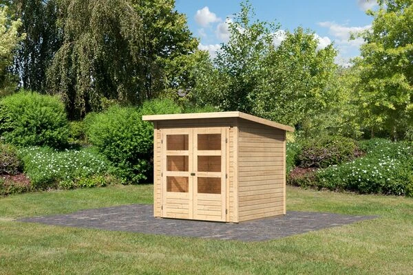 KARIBU Gartenhaus Stockach 2, Naturbelassen, Fichtenholz 19mm, 212 X 186 X 197 Cm, Pultdach, Doppelflügeltür 3 KARIBU Gartenhaus Stockach 2, Naturbelassen, Fichtenholz 19mm, 212 X 186 X 197 Cm, Pultdach, Doppelflügeltür
