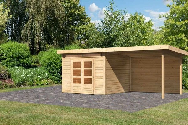 KARIBU Gartenhaus Kandern 6, Naturbelassen, Fichtenholz 28mm, 612 X 274 X 222 Cm, Pultdach, Anbau 3,2m Mit Rückwand 3 KARIBU Gartenhaus Kandern 6, Naturbelassen, Fichtenholz 28mm, 612 X 274 X 222 Cm, Pultdach, Anbau 3,2m Mit Rückwand
