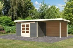 KARIBU Gartenhaus Kandern 7, Terragrau, Fichtenholz 28mm, 702 X 244 X 222 Cm, Pultdach, Anbau 3,2m Mit Rückwand