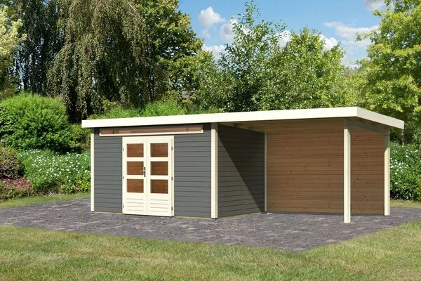 KARIBU Gartenhaus Kandern 7, Terragrau, Fichtenholz 28mm, 702 X 244 X 222 Cm, Pultdach, Anbau 3,2m Mit Rückwand 3 KARIBU Gartenhaus Kandern 7, Terragrau, Fichtenholz 28mm, 702 X 244 X 222 Cm, Pultdach, Anbau 3,2m Mit Rückwand