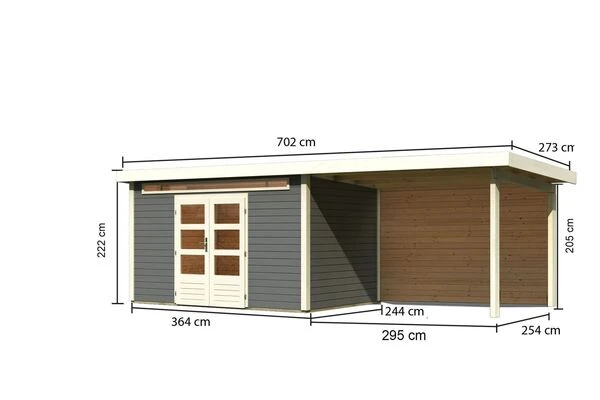 KARIBU Gartenhaus Kandern 7, Terragrau, Fichtenholz 28mm, 702 X 244 X 222 Cm, Pultdach, Anbau 3,2m Mit Rückwand 7 KARIBU Gartenhaus Kandern 7, Terragrau, Fichtenholz 28mm, 702 X 244 X 222 Cm, Pultdach, Anbau 3,2m Mit Rückwand – Bild 5