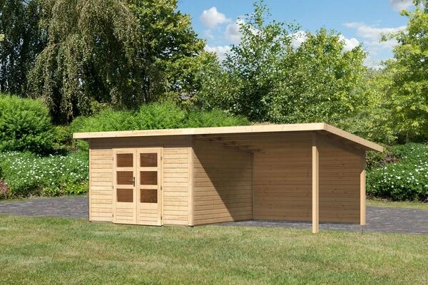 KARIBU Gartenhaus Northeim 3, Naturbelassen, Fichtenholz 40mm, 664 X 309 X 229 Cm, Pultdach, Anbau 3m Mit Rückwand 3 KARIBU Gartenhaus Northeim 3, Naturbelassen, Fichtenholz 40mm, 664 X 309 X 229 Cm, Pultdach, Anbau 3m Mit Rückwand