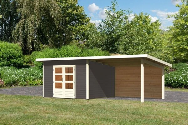 KARIBU Gartenhaus Northeim 3, Terragrau, Fichtenholz 40mm, 664 X 309 X 229 Cm, Pultdach, Anbau 3m Mit Rückwand 3 KARIBU Gartenhaus Northeim 3, Terragrau, Fichtenholz 40mm, 664 X 309 X 229 Cm, Pultdach, Anbau 3m Mit Rückwand