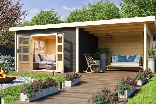 KARIBU Gartenhaus Northeim 4, Terragrau, Fichtenholz 40mm, 724 X 309 X 229 Cm, Pultdach, Anbau 3m Mit Rückwand 3 KARIBU Gartenhaus Northeim 4, Terragrau, Fichtenholz 40mm, 724 X 309 X 229 Cm, Pultdach, Anbau 3m Mit Rückwand