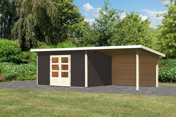 KARIBU Gartenhaus Northeim 4, Terragrau, Fichtenholz 40mm, 724 X 309 X 229 Cm, Pultdach, Anbau 3m Mit Rückwand 4 KARIBU Gartenhaus Northeim 4, Terragrau, Fichtenholz 40mm, 724 X 309 X 229 Cm, Pultdach, Anbau 3m Mit Rückwand – Bild 2