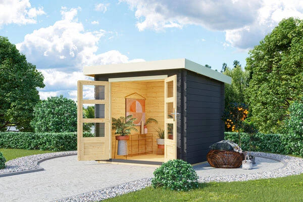 KARIBU Gartenhaus Bastrup 2, Anthrazit, Fichtenholz 28mm, 237 X 237 X 220 Cm, Pultdach, Eco Doppelflügeltür 3 KARIBU Gartenhaus Bastrup 2, Anthrazit, Fichtenholz 28mm, 237 X 237 X 220 Cm, Pultdach, Eco Doppelflügeltür