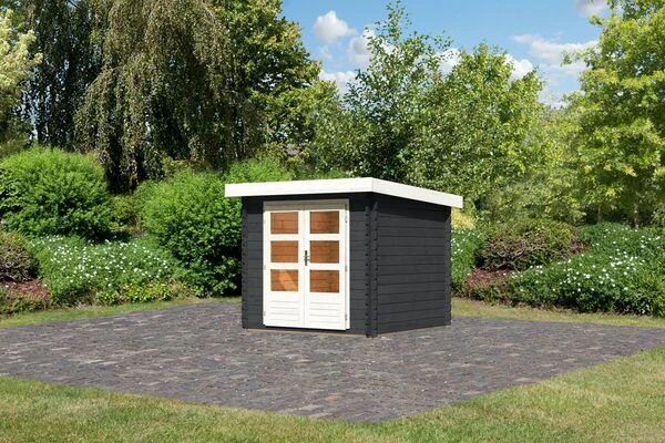 KARIBU Gartenhaus Bastrup 2, Anthrazit, Fichtenholz 28mm, 237 X 237 X 220 Cm, Pultdach, Eco Doppelflügeltür 4 KARIBU Gartenhaus Bastrup 2, Anthrazit, Fichtenholz 28mm, 237 X 237 X 220 Cm, Pultdach, Eco Doppelflügeltür – Bild 2