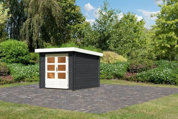 KARIBU Gartenhaus Bastrup 4, Anthrazit, Fichtenholz 28mm, 237 X 297 X 222 Cm, Pultdach, Eco Doppelflügeltür 3 KARIBU Gartenhaus Bastrup 4, Anthrazit, Fichtenholz 28mm, 237 X 297 X 222 Cm, Pultdach, Eco Doppelflügeltür