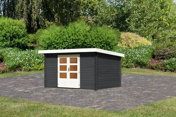 KARIBU Gartenhaus Bastrup 7, Anthrazit, Fichtenholz 28mm, 357 X 297 X 222 Cm, Pultdach, Eco Doppelflügeltür 4 KARIBU Gartenhaus Bastrup 7, Anthrazit, Fichtenholz 28mm, 357 X 297 X 222 Cm, Pultdach, Eco Doppelflügeltür – Bild 2