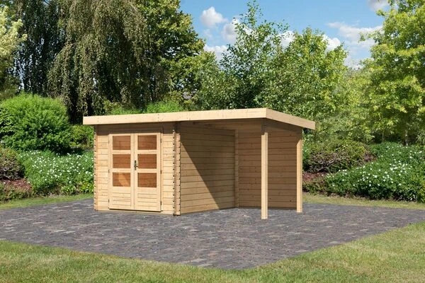 KARIBU Gartenhaus Bastrup4 , Naturbelassen, Fichtenholz 28mm, 454,5 X 297 X 222 Cm, Pultdach, Anbau 2m Mit Rückwand 3 KARIBU Gartenhaus Bastrup4 , Naturbelassen, Fichtenholz 28mm, 454,5 X 297 X 222 Cm, Pultdach, Anbau 2m Mit Rückwand