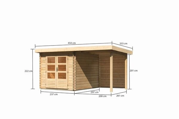 KARIBU Gartenhaus Bastrup4 , Naturbelassen, Fichtenholz 28mm, 454,5 X 297 X 222 Cm, Pultdach, Anbau 2m Mit Rückwand 7 KARIBU Gartenhaus Bastrup4 , Naturbelassen, Fichtenholz 28mm, 454,5 X 297 X 222 Cm, Pultdach, Anbau 2m Mit Rückwand – Bild 5