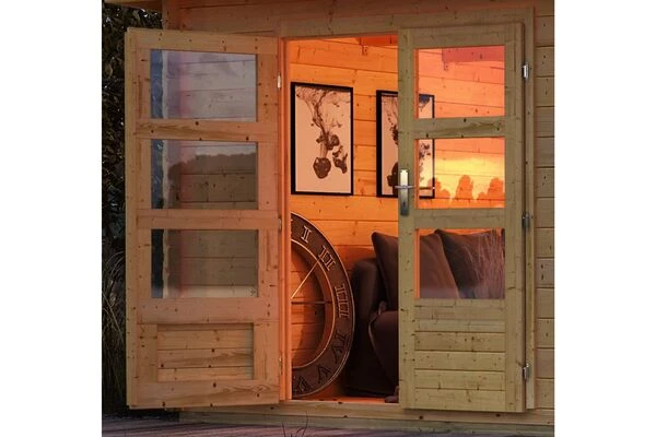 KARIBU Gartenhaus Bastrup 3, Naturbelassen, Fichtenholz 28mm, 641 X 237 X 220 Cm, Pultdach, Anbau 3m Mit Rückwand 4 KARIBU Gartenhaus Bastrup 3, Naturbelassen, Fichtenholz 28mm, 641 X 237 X 220 Cm, Pultdach, Anbau 3m Mit Rückwand – Bild 2