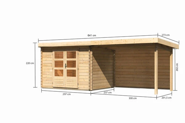 KARIBU Gartenhaus Bastrup 3, Naturbelassen, Fichtenholz 28mm, 641 X 237 X 220 Cm, Pultdach, Anbau 3m Mit Rückwand 7 KARIBU Gartenhaus Bastrup 3, Naturbelassen, Fichtenholz 28mm, 641 X 237 X 220 Cm, Pultdach, Anbau 3m Mit Rückwand – Bild 5