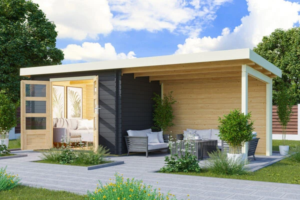 KARIBU Gartenhaus Bastrup3 , Anthrazit, Fichtenholz 28mm, 641x 237 X 220 Cm, Pultdach, Anbau 3m Mit Rückwand 3 KARIBU Gartenhaus Bastrup3 , Anthrazit, Fichtenholz 28mm, 641x 237 X 220 Cm, Pultdach, Anbau 3m Mit Rückwand