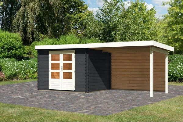 KARIBU Gartenhaus Bastrup3 , Anthrazit, Fichtenholz 28mm, 641x 237 X 220 Cm, Pultdach, Anbau 3m Mit Rückwand 4 KARIBU Gartenhaus Bastrup3 , Anthrazit, Fichtenholz 28mm, 641x 237 X 220 Cm, Pultdach, Anbau 3m Mit Rückwand – Bild 2