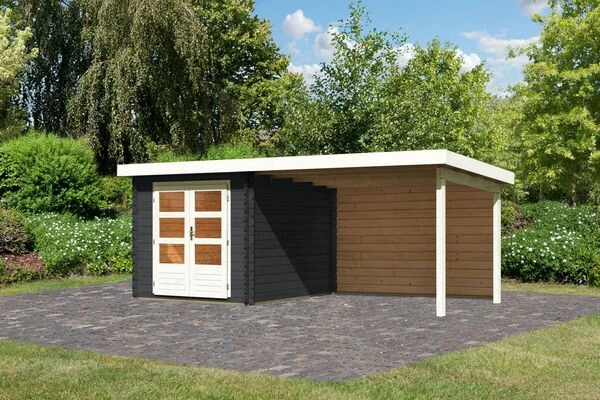 KARIBU Gartenhaus Bastrup 4 , Anthrazit, Fichtenholz 28mm, 554 X 297 X 222 Cm, Pultdach, Anbau 3m Mit Rückwand 3 KARIBU Gartenhaus Bastrup 4 , Anthrazit, Fichtenholz 28mm, 554 X 297 X 222 Cm, Pultdach, Anbau 3m Mit Rückwand