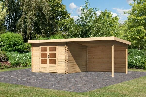 KARIBU Gartenhaus Bastrup5 , Naturbelassen, Fichtenholz 28mm, 614,5 X 297 X 222 Cm, Pultdach, Anbau 3m Mit Rückwand 3 KARIBU Gartenhaus Bastrup5 , Naturbelassen, Fichtenholz 28mm, 614,5 X 297 X 222 Cm, Pultdach, Anbau 3m Mit Rückwand