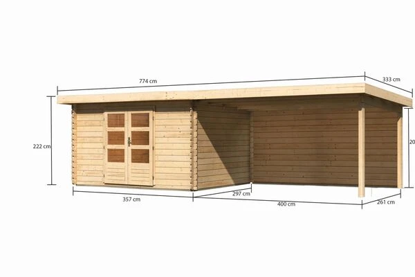 KARIBU Gartenhaus Bastrup 7, Naturbelassen, Fichtenholz 28mm, 774,5 X 297 X 222 Cm, Pultdach, Anbau 4m Mit Rückwand 7 KARIBU Gartenhaus Bastrup 7, Naturbelassen, Fichtenholz 28mm, 774,5 X 297 X 222 Cm, Pultdach, Anbau 4m Mit Rückwand – Bild 5