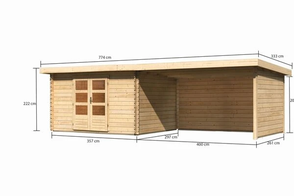 KARIBU Gartenhaus Bastrup 7, Naturbelassen, Fichtenholz 28mm, 774,5 X 297 X 222 Cm, Pultdach, Anbau 4m Mit Rück- Und Seitenwand 7 KARIBU Gartenhaus Bastrup 7, Naturbelassen, Fichtenholz 28mm, 774,5 X 297 X 222 Cm, Pultdach, Anbau 4m Mit Rück- Und Seitenwand – Bild 5
