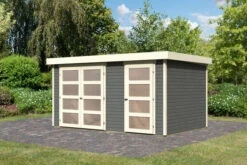 KARIBU Mittelwandhaus Mühlentrup 2, Terragrau, Fichtenholz 19mm, 428 X 272 X 212 Cm, Flachdach 13 KARIBU Mittelwandhaus Mühlentrup 2, Terragrau, Fichtenholz 19mm, 428 X 272 X 212 Cm, Flachdach -Gartenmoebel Verkaufs-Shop 30572 2 02.jpg