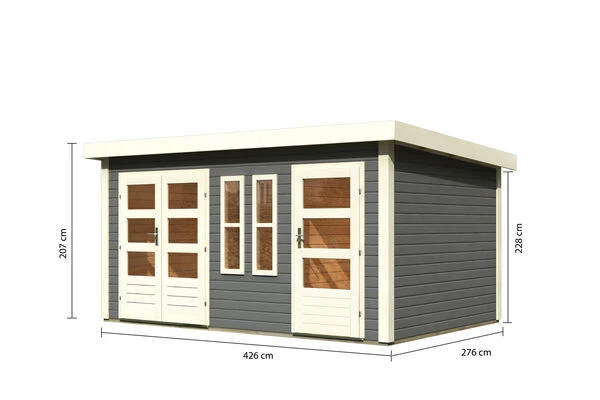 KARIBU Mittelwandhaus Schönbuch 2, Terragrau, Fichtenholz 38mm, 458 X 276 X 228 Cm, Flachdach 7 KARIBU Mittelwandhaus Schönbuch 2, Terragrau, Fichtenholz 38mm, 458 X 276 X 228 Cm, Flachdach – Bild 5