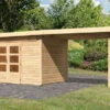 KARIBU Gartenhaus Kandern 9, Naturbelassen, Fichtenholz 28mm, 632 X 304 X 222 Cm, Pultdach, Anbau 3,2m