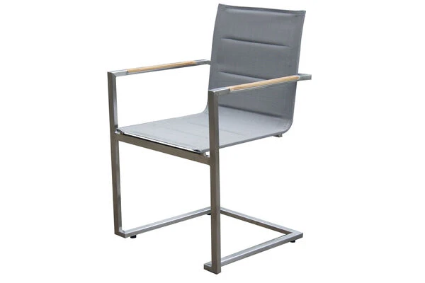 OUTFLEXX Esstischgruppe, Taupe, Edelstahl/Teak, Tisch 180x90cm, 6 Stapelstühle Gepolstert 5 OUTFLEXX Esstischgruppe, Taupe, Edelstahl/Teak, Tisch 180x90cm, 6 Stapelstühle Gepolstert – Bild 3