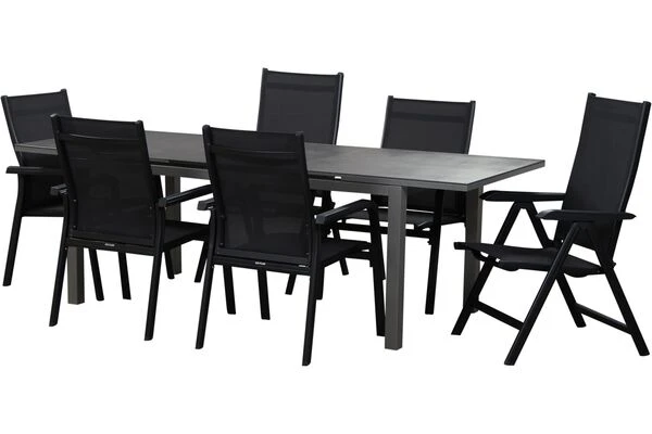 KETTLER Basic Plus Sitzgruppe, Anthrazit/anthrazit, Alu/Textilene, 180/240x90cm, 4 Stapel-, 2 Multipositionssessel 5 KETTLER Basic Plus Sitzgruppe, Anthrazit/anthrazit, Alu/Textilene, 180/240x90cm, 4 Stapel-, 2 Multipositionssessel – Bild 3