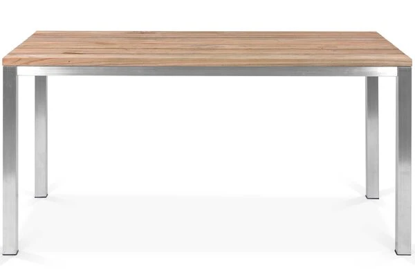 OUTFLEXX Esstischgarnitur, Edelstahl / FSC-Teakholz, Tisch 150 X 80 Cm, 6 Stapelsessel 5 OUTFLEXX Esstischgarnitur, Edelstahl / FSC-Teakholz, Tisch 150 X 80 Cm, 6 Stapelsessel – Bild 3