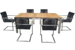 OUTFLEXX Esstischgarnitur, Silber/schwarz, Edelstahl/FSC-Teak, Ausziehtisch 200-300 X 100 Cm, 6 Freischwinger -Gartenmoebel Verkaufs-Shop 3 18866.jpg
