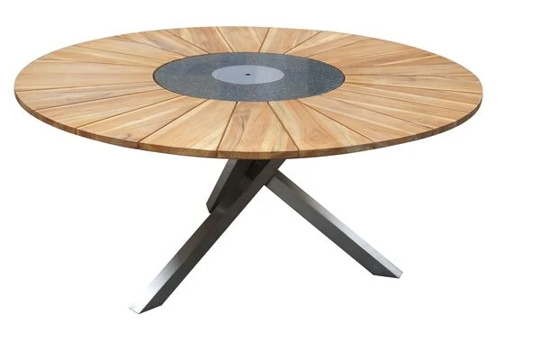 OUTFLEXX Esstischgarnitur, Silber/schwarz, Edelstahl/FSC-Teak, Esstisch Ø 170 Cm, 6 Freischwinger 5 OUTFLEXX Esstischgarnitur, Silber/schwarz, Edelstahl/FSC-Teak, Esstisch Ø 170 Cm, 6 Freischwinger – Bild 3