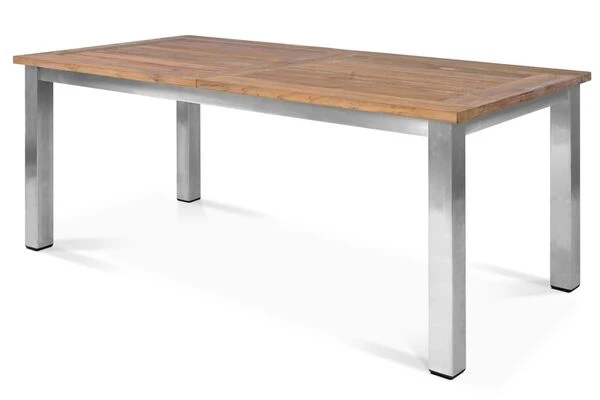 STERN Cardiff Esstischgruppe, Silber/taupe, Edelstahl/Teak, Tisch 200/260 X 100 Cm, 6 Stapelsessel 6 STERN Cardiff Esstischgruppe, Silber/taupe, Edelstahl/Teak, Tisch 200/260 X 100 Cm, 6 Stapelsessel – Bild 4