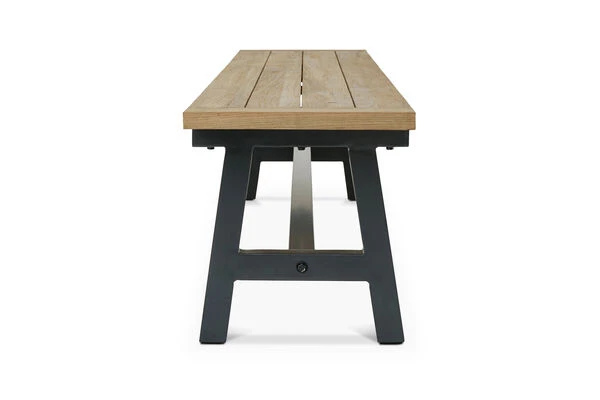 OUTFLEXX Belanda Bank, Dark Grey/natur, Alu/recycled FSC®-Teak, 200x40x45cm, Rustikal Gebürstet, A-Gestell 5 OUTFLEXX Belanda Bank, Dark Grey/natur, Alu/recycled FSC®-Teak, 200x40x45cm, Rustikal Gebürstet, A-Gestell – Bild 3