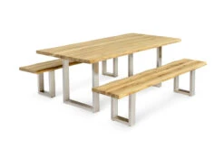 OUTFLEXX Esstischgarnitur, Silber/natur, Edelstahl & Recycled FSC-Teak, Esstisch 200x100cm, 2xBank 200x40cm, Baumkante 12 OUTFLEXX Esstischgarnitur, Silber/natur, Edelstahl & Recycled FSC-Teak, Esstisch 200x100cm, 2xBank 200x40cm, Baumkante -Gartenmoebel Verkaufs-Shop 3 20618.jpg