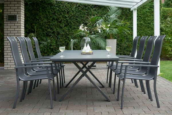 HARTMAN Sondermodell Xanadu / Alice Comfort Set, Xerix/anthrazit, Alu/Glaskeramik, 8 Stapelsessel, 220/280x100cm 5 HARTMAN Sondermodell Xanadu / Alice Comfort Set, Xerix/anthrazit, Alu/Glaskeramik, 8 Stapelsessel, 220/280x100cm – Bild 3