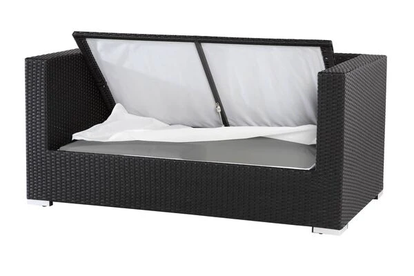 OUTFLEXX 2-Sitzer Sofa, Schwarz, Polyrattan 152x85x70cm, Inkl. Polster Und Wasserfeste Kissenbox 5 OUTFLEXX 2-Sitzer Sofa, Schwarz, Polyrattan 152x85x70cm, Inkl. Polster Und Wasserfeste Kissenbox – Bild 3