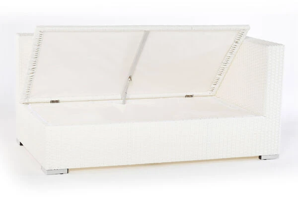 OUTFLEXX 2-Sitzer Ecksofa, Weiß, Polyrattan, 145x85x70cm, Armlehne Li, Inkl. Polster, Wasserfeste Kissenbox 5 OUTFLEXX 2-Sitzer Ecksofa, Weiß, Polyrattan, 145x85x70cm, Armlehne Li, Inkl. Polster, Wasserfeste Kissenbox – Bild 3