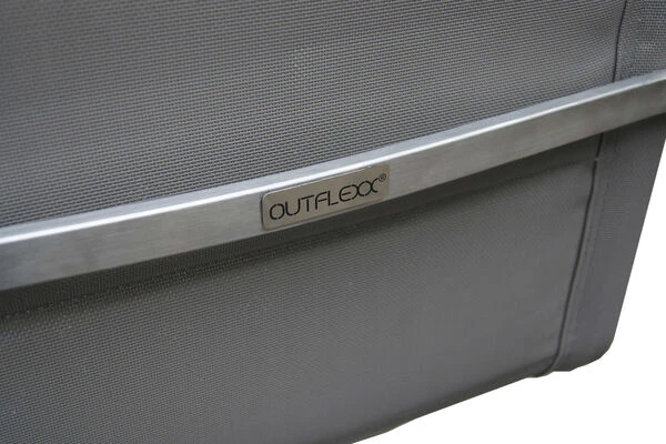 OUTFLEXX Esstischgruppe, Taupe, Edelstahl/Teak, Tisch 180x90cm, 6 Stapelstühle Gepolstert 6 OUTFLEXX Esstischgruppe, Taupe, Edelstahl/Teak, Tisch 180x90cm, 6 Stapelstühle Gepolstert – Bild 4