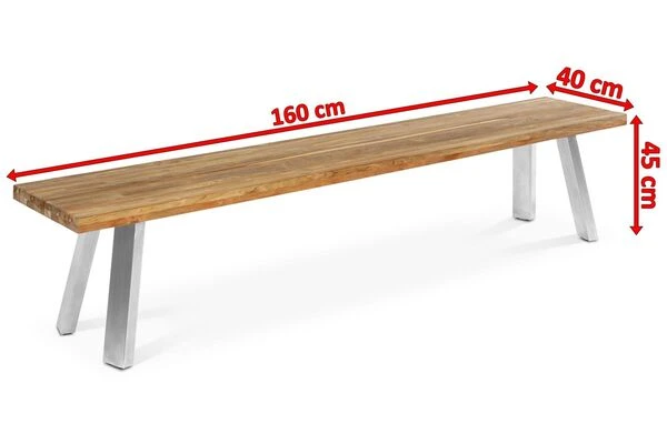 OUTFLEXX Gartenbank, Edelstahl/recyceltes FSC®-Teak, 160x40x45cm, A-Gestell, Rustikal Gebürstet 5 OUTFLEXX Gartenbank, Edelstahl/recyceltes FSC®-Teak, 160x40x45cm, A-Gestell, Rustikal Gebürstet – Bild 3