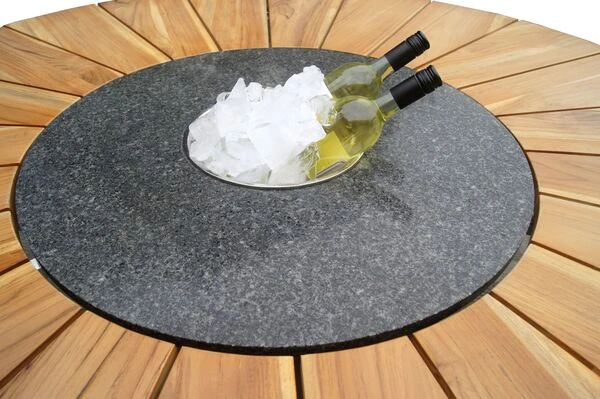 OUTFLEXX Esstischgarnitur, Silber/schwarz, Edelstahl/FSC-Teak, Esstisch Ø 170 Cm, 6 Freischwinger 6 OUTFLEXX Esstischgarnitur, Silber/schwarz, Edelstahl/FSC-Teak, Esstisch Ø 170 Cm, 6 Freischwinger – Bild 4