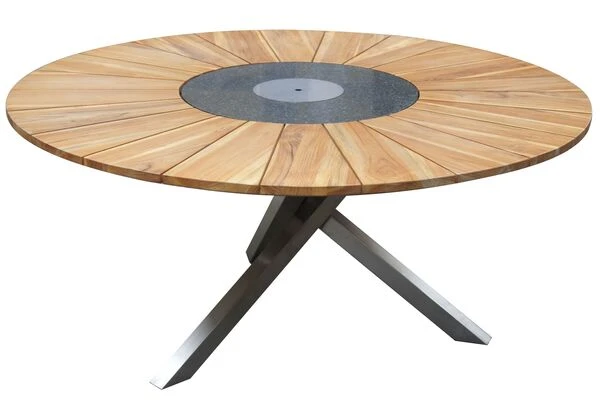 STERN Cardiff Esstischgruppe, Silber/taupe, Edelstahl/FSC-Teak, Tisch Ø 170 Cm, 4 Stapel-, 2 Multipositionssessel 6 STERN Cardiff Esstischgruppe, Silber/taupe, Edelstahl/FSC-Teak, Tisch Ø 170 Cm, 4 Stapel-, 2 Multipositionssessel – Bild 4