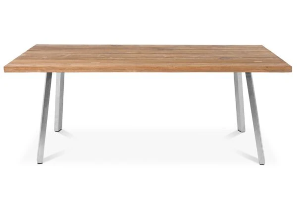 STERN Cardiff Esstischgruppe, Silber/taupe, Edelstahl/Teak, Tisch A-Gestell 220 X 100 Cm, 6 Stapelsessel 6 STERN Cardiff Esstischgruppe, Silber/taupe, Edelstahl/Teak, Tisch A-Gestell 220 X 100 Cm, 6 Stapelsessel – Bild 4