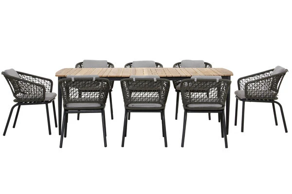 OUTFLEXX Oscar Esstischgarnitur, Anthrazit, Alu/FSC-Teak/Rope, Tisch 214x100 Cm, 8 Stühle , Tischplatte AusTeak 6 OUTFLEXX Oscar Esstischgarnitur, Anthrazit, Alu/FSC-Teak/Rope, Tisch 214x100 Cm, 8 Stühle , Tischplatte AusTeak – Bild 4