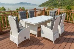 OUTFLEXX Dining Set, Weiß, Polyrattan, Tisch 200x95cm, Spraystone 6mm, 6 Dining Sessel Verstellbar 25 OUTFLEXX Dining Set, Weiß, Polyrattan, Tisch 200x95cm, Spraystone 6mm, 6 Dining Sessel Verstellbar -Gartenmoebel Verkaufs-Shop 4 20672.jpg