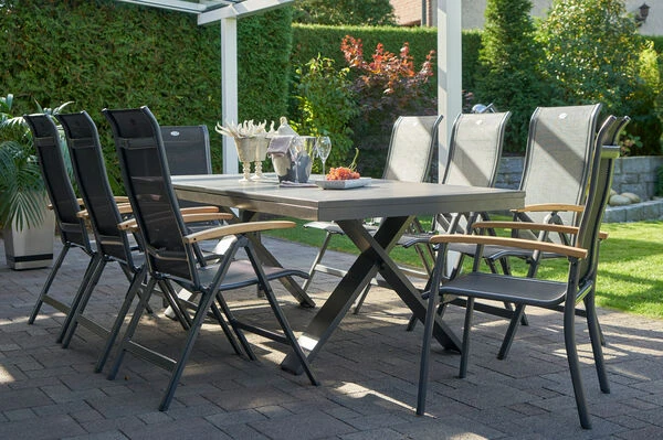 HARTMAN Sondermodell Xanadu / Alice Esstischgarnitur, Xerix/schwarz, Alu/Glaskeramik, 4x4 Textilen, 2 Stapelsessel, 6 Multipos, 220/280x100cm 6 HARTMAN Sondermodell Xanadu / Alice Esstischgarnitur, Xerix/schwarz, Alu/Glaskeramik, 4x4 Textilen, 2 Stapelsessel, 6 Multipos, 220/280x100cm – Bild 4