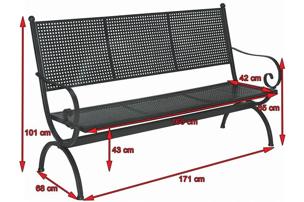MBM Bank Romeo, Marone, Schmiedeeisen Verzinkt, Pulverbeschichtet, 3-Sitzer, 171x101x68 Cm 7 MBM Bank Romeo, Marone, Schmiedeeisen Verzinkt, Pulverbeschichtet, 3-Sitzer, 171x101x68 Cm – Bild 5