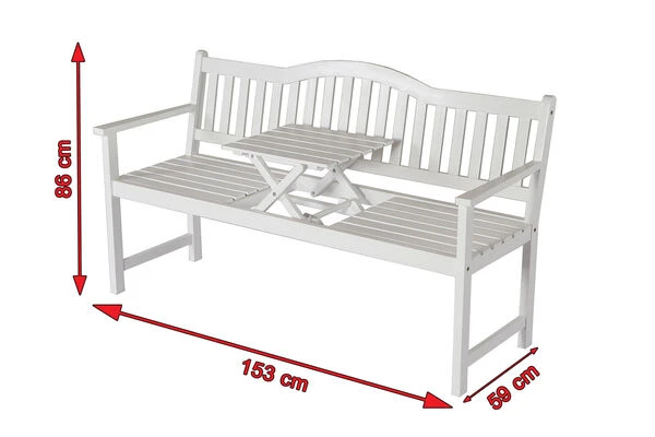 VILLANA Gartenbank, Weiß, Akazienholz, 152 X 59 X 86 Cm, 2-3 Personen, Klapptisch-Funktion 7 VILLANA Gartenbank, Weiß, Akazienholz, 152 X 59 X 86 Cm, 2-3 Personen, Klapptisch-Funktion – Bild 5